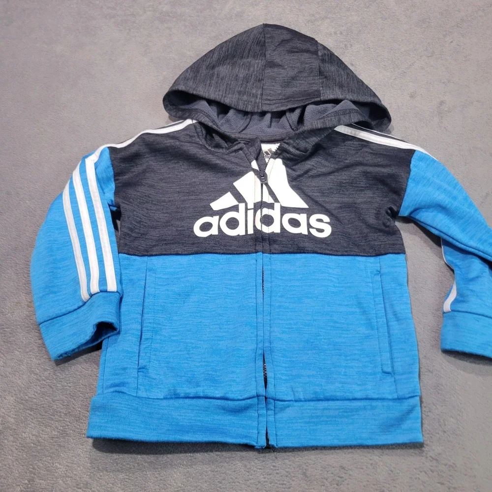 Adidas Hoodie Toddler Boys 24M Blue Gray Full Zip Fleece AG6441-AK10H-24M Sporty